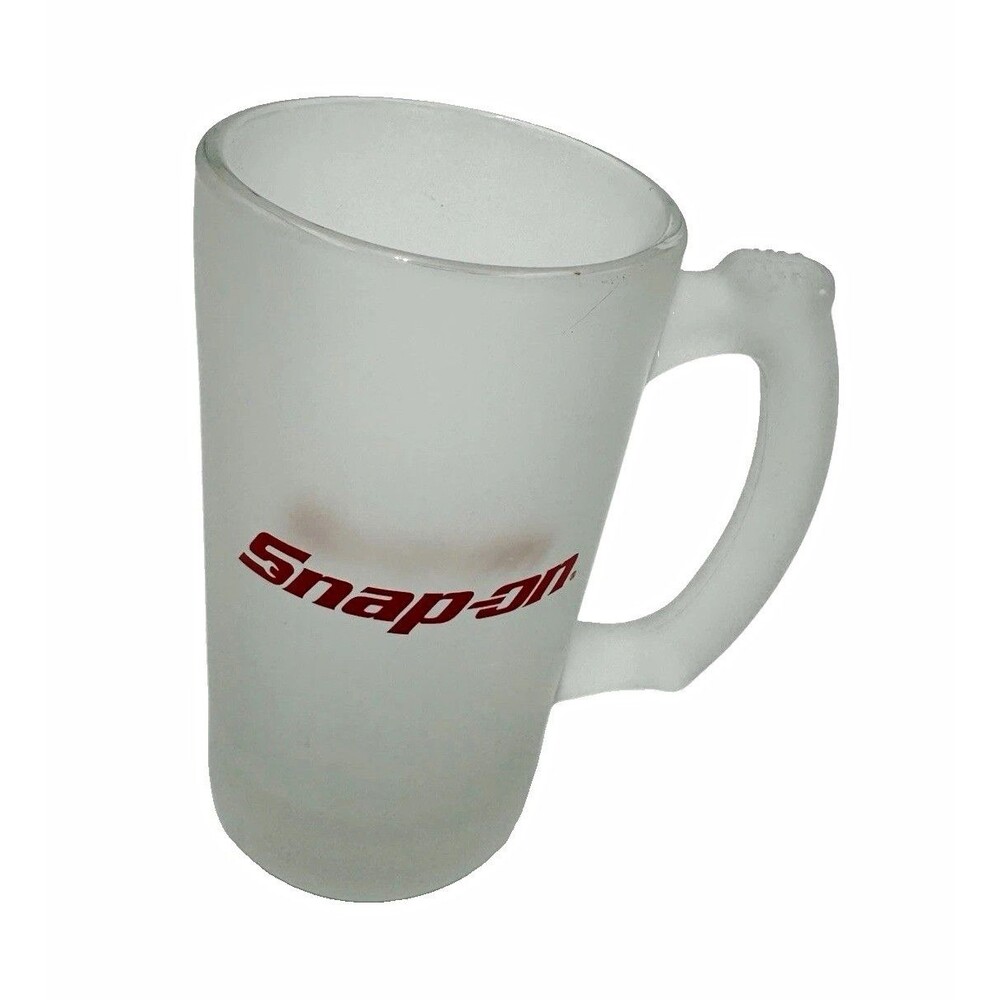 Snap-on Frosted Glass Advertising Mug Cup w/ Handle White Red Logo